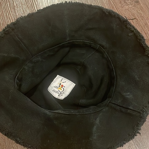 🤩 Streetwear smiley face bucket hat black cotton frayed edges - Picture 3 of 6